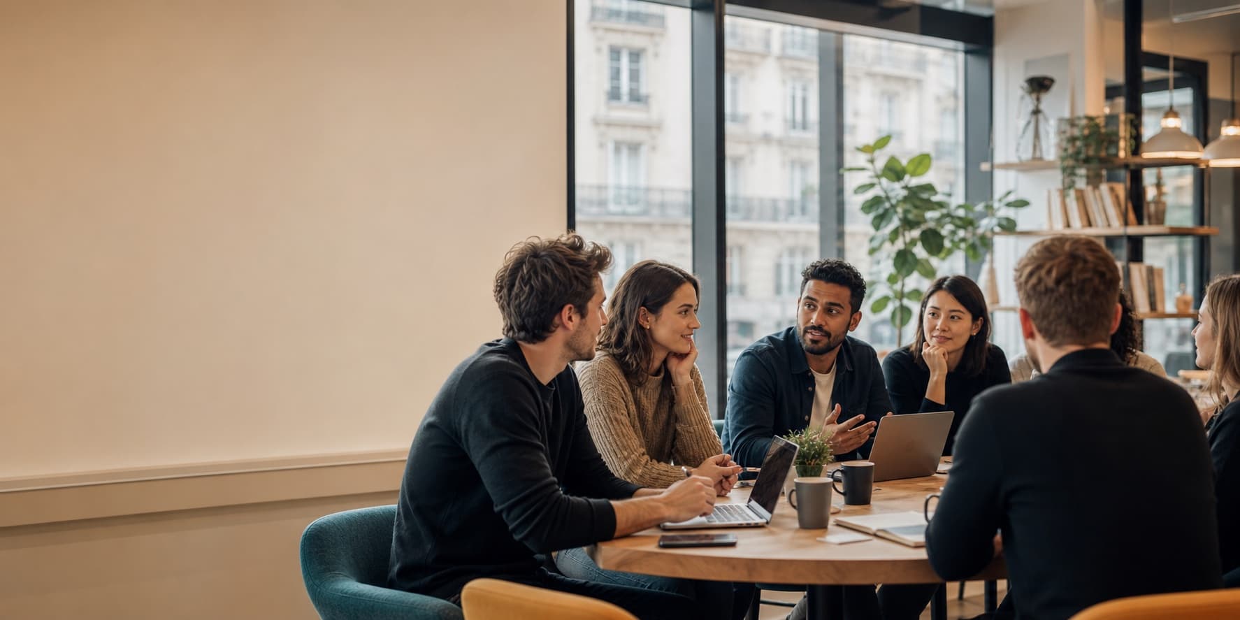 International business people exchanging ideas in Paris